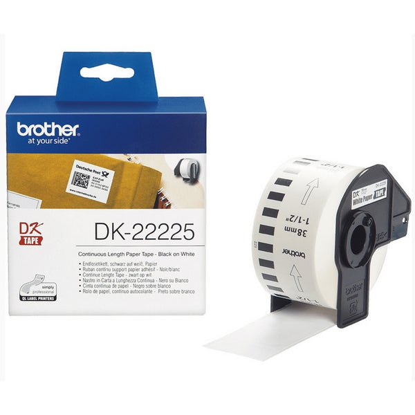 Brother DK-22225 DK22225 Original Black Text on White Continuous Paper Label Roll 38mm x 30.48m