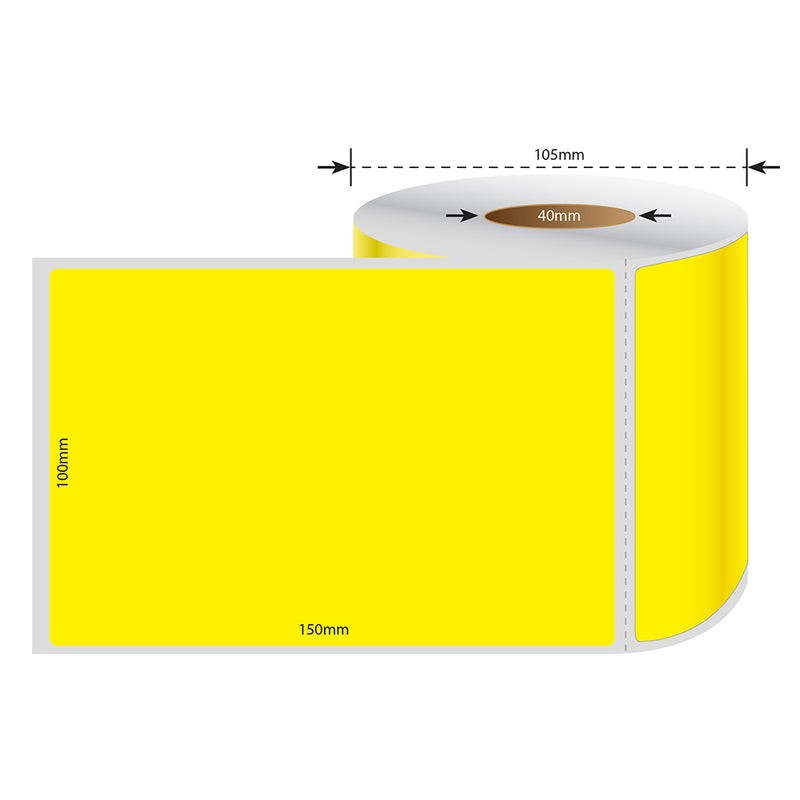 Perforated Direct Thermal Labels Yellow 100mm X 150mm - 350 Labels per Roll