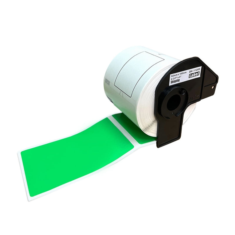 3 x Brother DK-11202 DK11202 Generic Black Text on Green Die-Cut Paper Label Roll 62mm x 100mm - 300 labels per roll