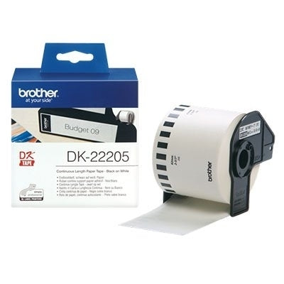 3 x Brother DK-22205 DK22205 Original Black Text on White Continuous Paper Label Roll 62mm x 30.48m