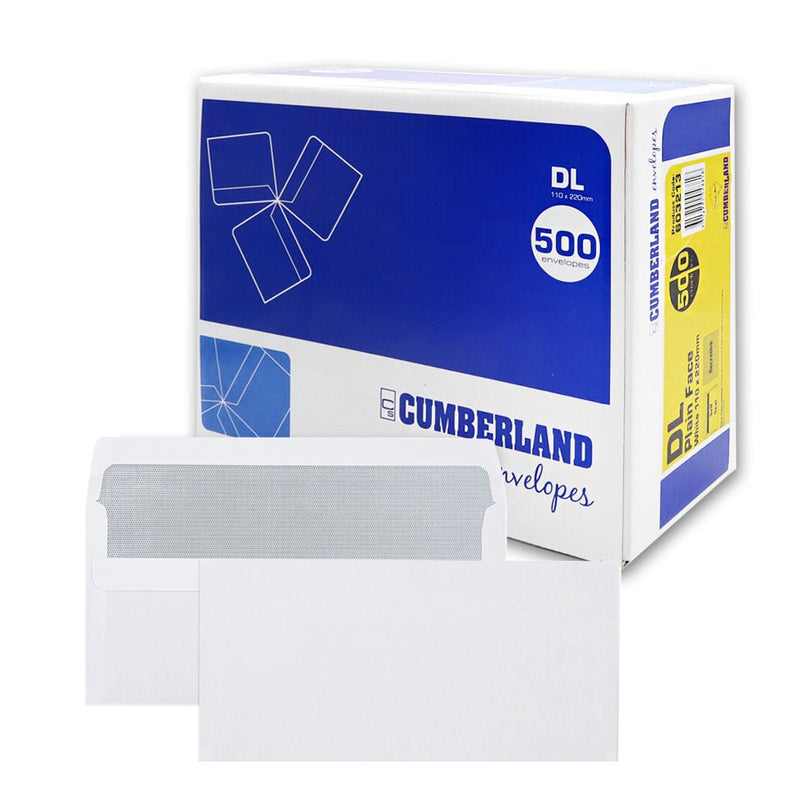 500PCS Self Seal DL Envelopes Plain Face 110 X 220mm Secretive White 80gsm Cumberland 603213