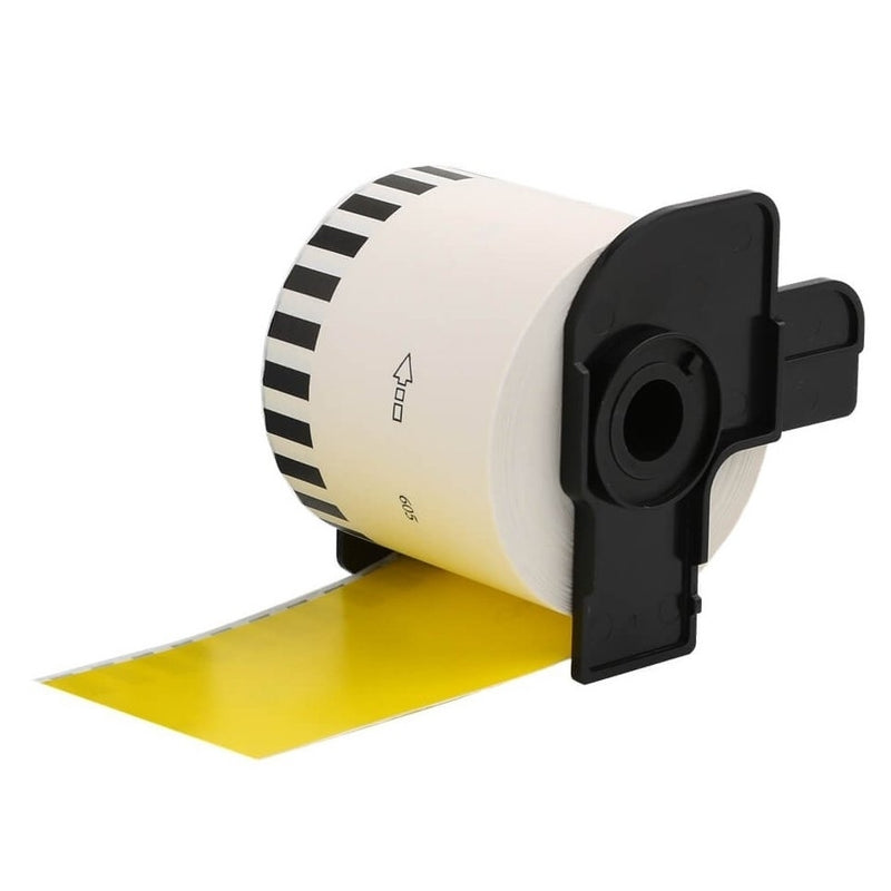3 x Brother DK-44605 DK44605 Generic Removable Black Text on Yellow Continuous Paper Label Roll 62mm x 30.48m