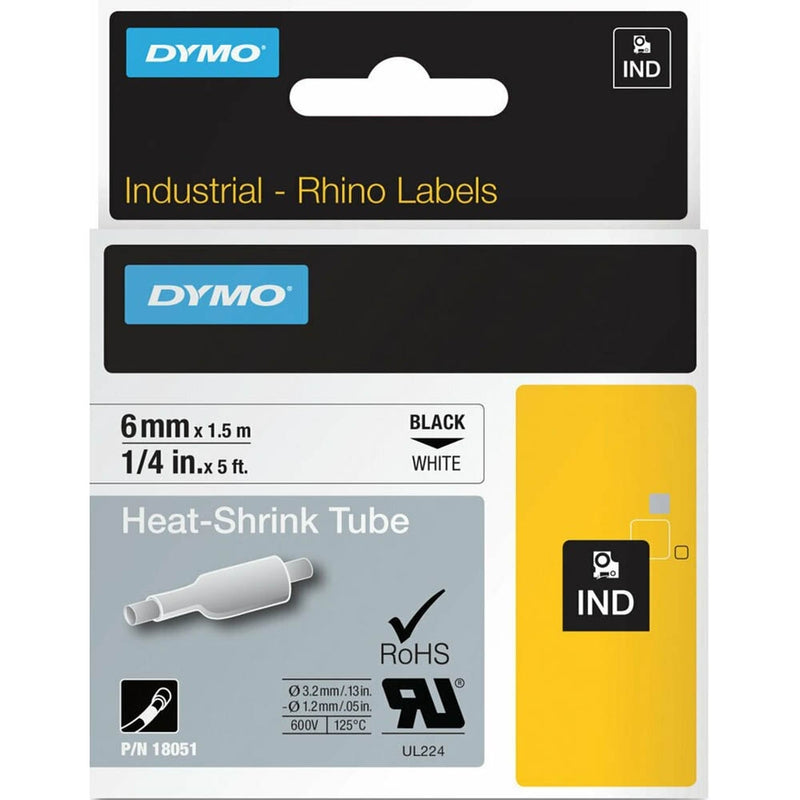 Dymo SD18051 Original 6mm Black Text on White Heat-Shrink HeatShrink Tube Industrial Rhino Label Cassette - 1.5 meters