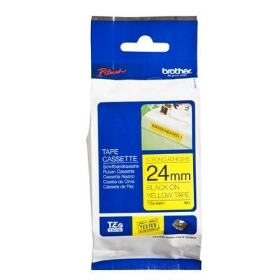 5 x Brother TZe-S651 TZeS651 Original 24mm Black Text on Yellow Strong Adhesive Laminated Tape - 8 metres