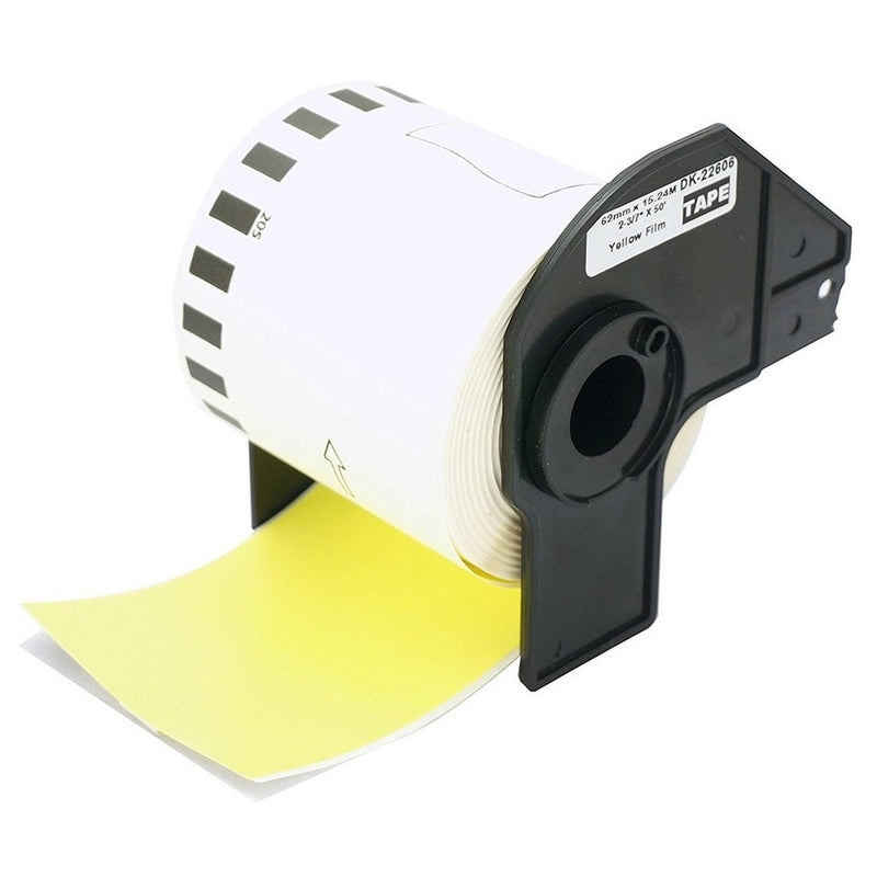 5 x Brother DK-22606 DK22606 Generic Black Text on Yellow Continuous Film Label Roll 62mm x 15.24m