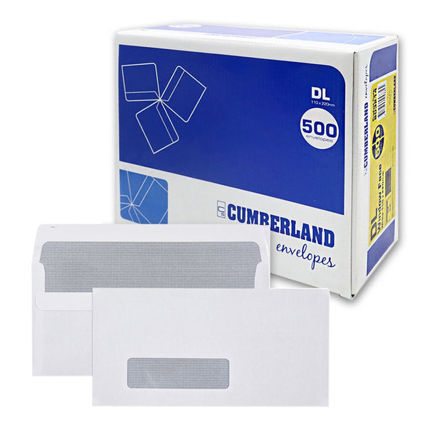500PCS Self Seal DL Envelopes Window Face 110 X 220mm Secretive White 80gsm Cumberland 603214