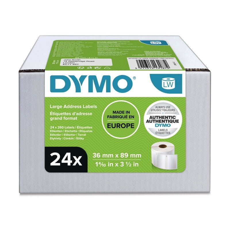 24 Rolls Dymo Single SD99012 / S0722400 Original White Label Roll 36mm x 89mm - 260 labels per roll (S0722390)