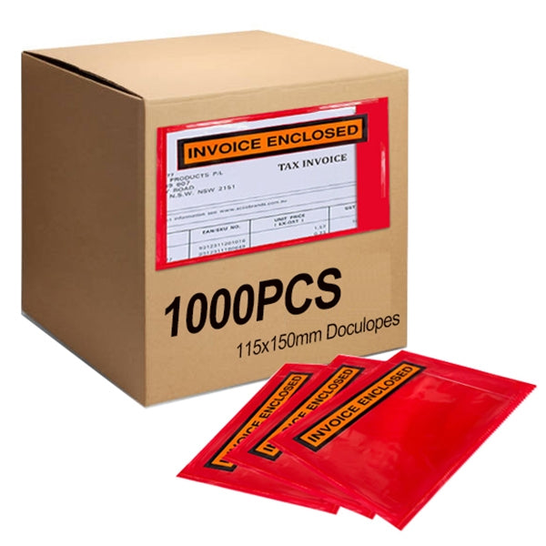 1000PCS Invoice Enclosed Doculopes Sticker Pouch Document Envelope Red 115 x 150mm