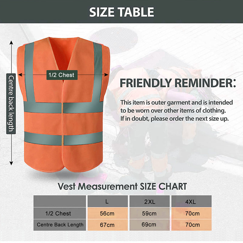 Reflective Vest Safety Workwear Unisex High Visibility Orange